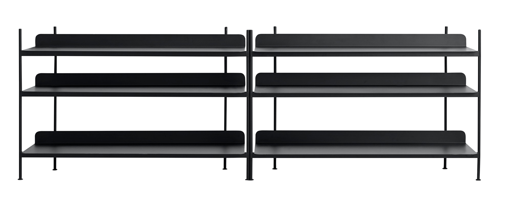 Schwarzes Muuto Compile Regalsystem mit drei Ebenen, modernes modulares Design für Wohnzimmer und Büro.