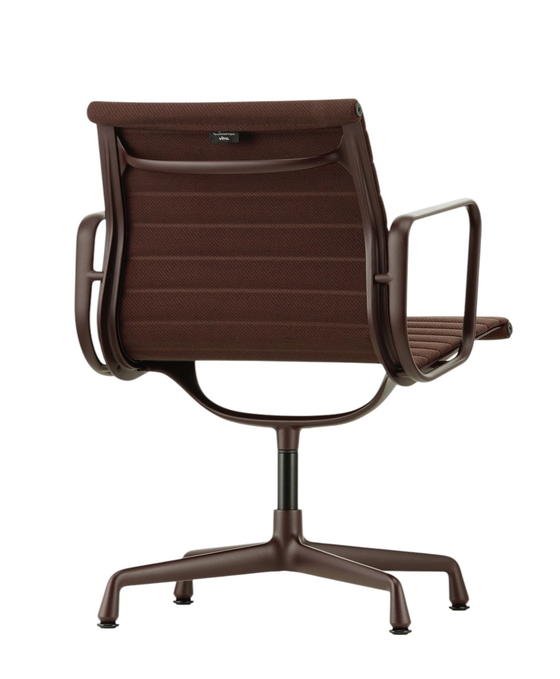 Rückansicht des Vitra Aluminium Chair EA 108 in Braun, ein Designklassiker Bürostuhl mit Armlehnen.