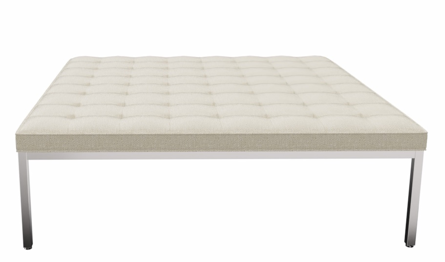 Relax Florence Bank Quadratisch von Knoll International mit beigem Stoffbezug und Chromgestell.