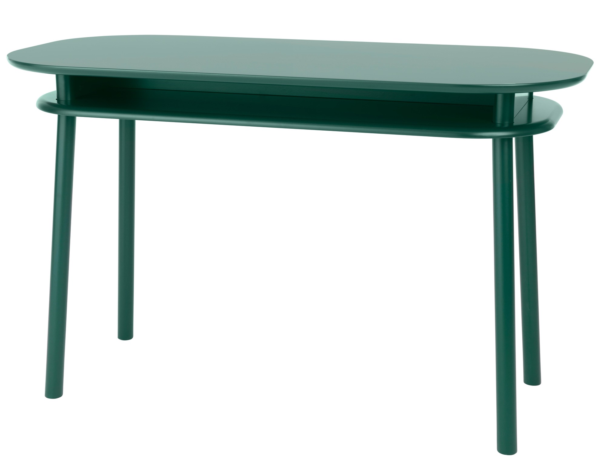 Grüner Schönbuch Schreibtisch mit Ablage, minimalistisches Design für Büro und Homeoffice.