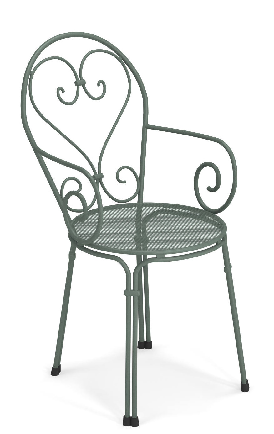 Pigalle Stuhl von Emu für den Außenbereich, Gartenstuhl aus Metall in Olivgrün.