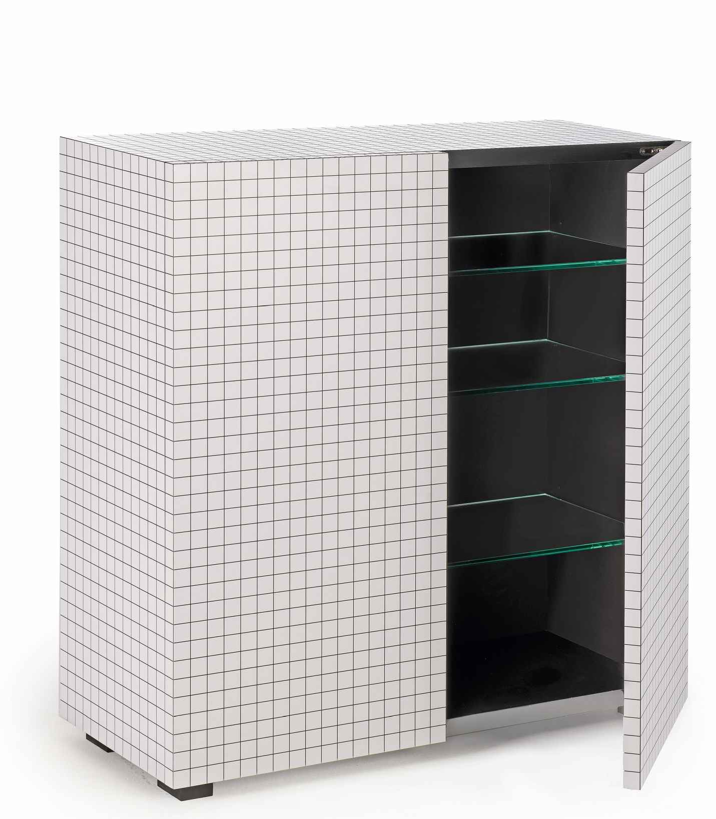 757 Quaderna Schrank von Zanotta mit Schiebetür und Glasböden, modernes Designmöbel.