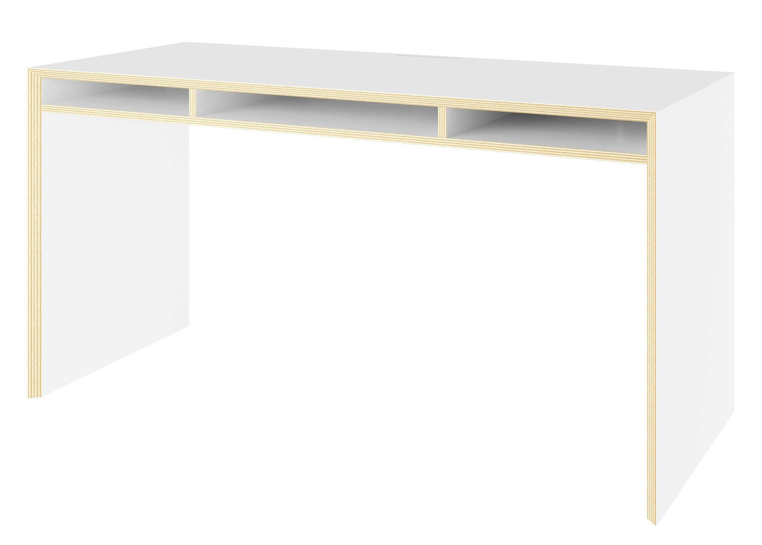 Weißer Bridge Schreibtisch von Müller Möbelwerkstätten mit Ablagefächern, modernes Design für Büro und Arbeitszimmer.