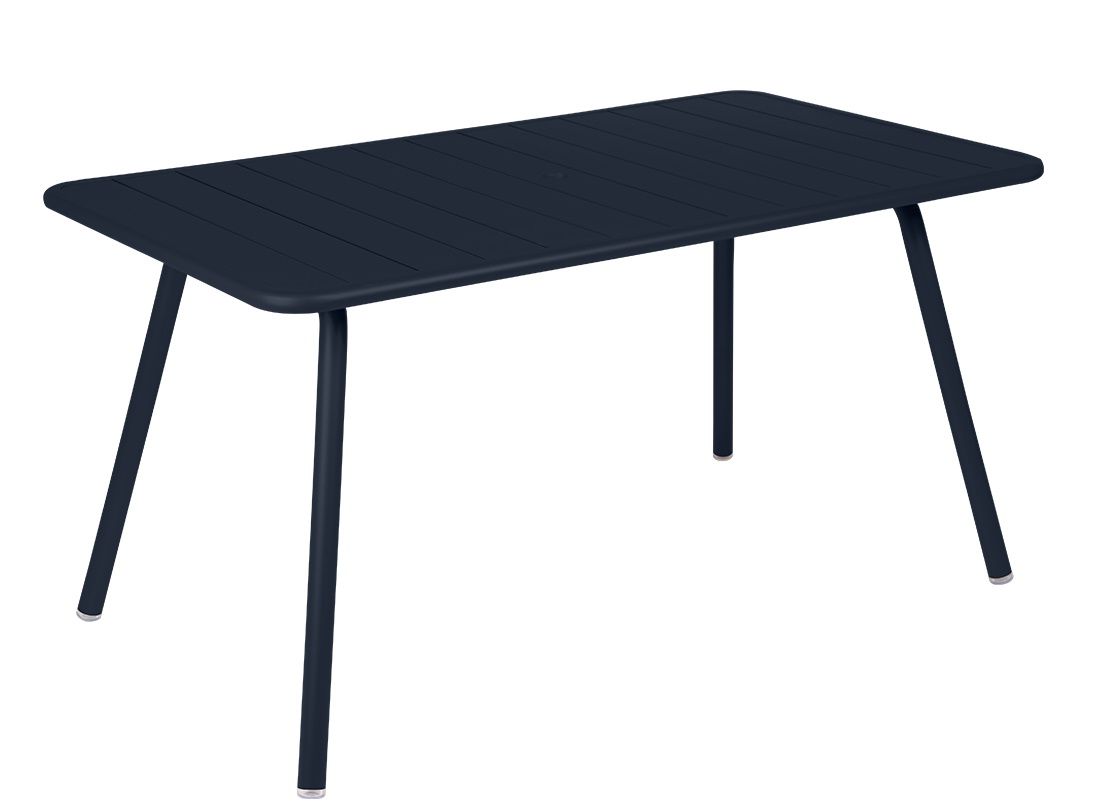 Blauer Luxembourg Tisch von Fermob für den Außenbereich, ideal für Garten, Terrasse und Balkon.