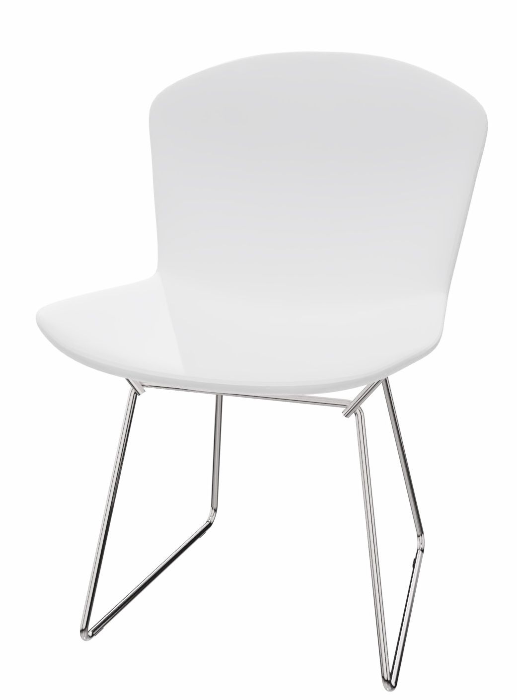 Weißer Bertoia Side Chair Stuhl mit Chromgestell von Knoll International, ein modernes Designmöbel.