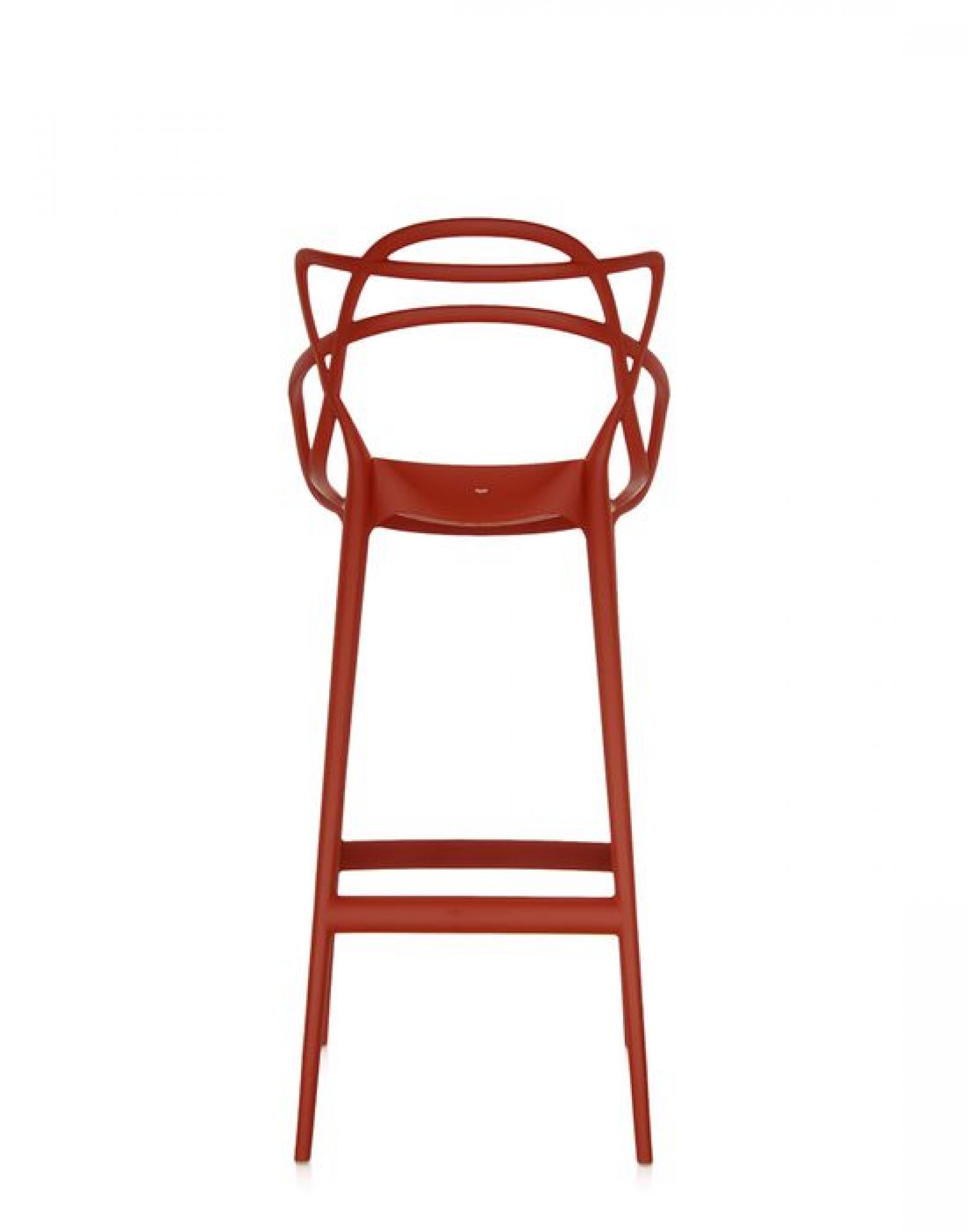 Roter Masters Barhocker von Kartell, modernes Design mit geschwungener Rückenlehne und schlanken Beinen.