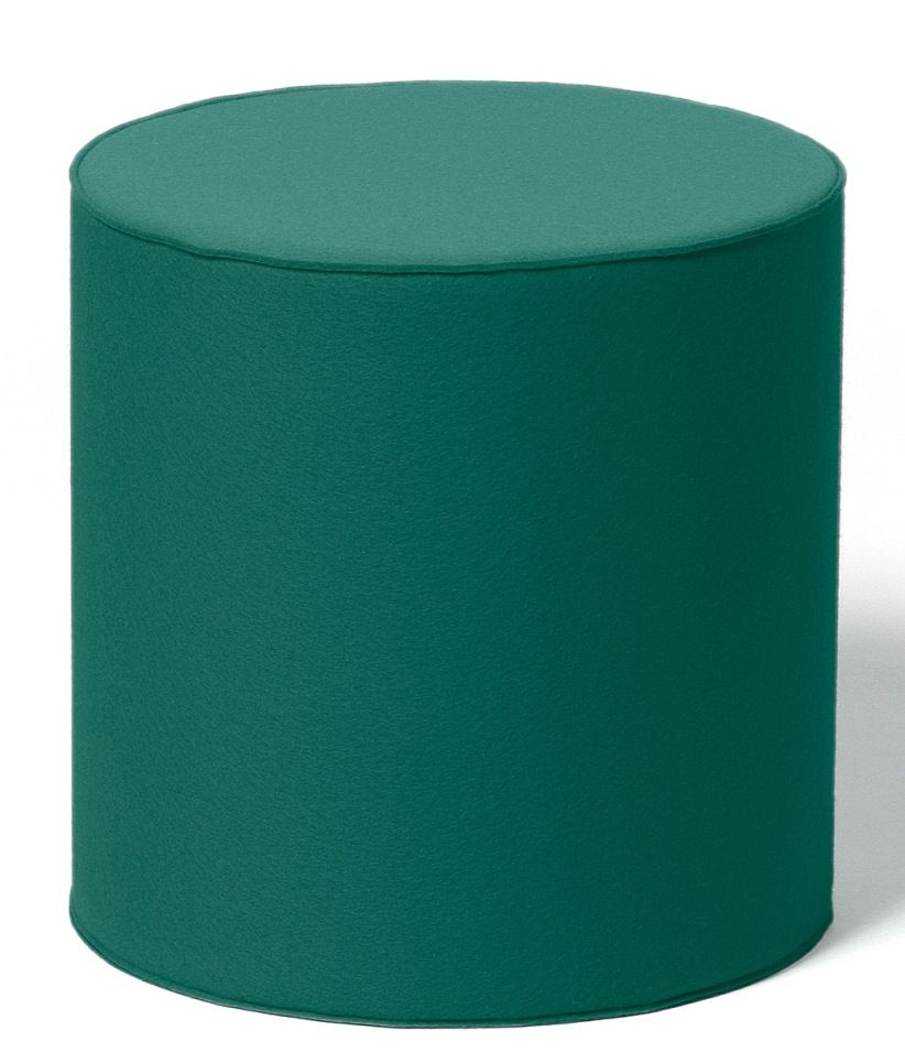 Grüner, zylindrischer Sitzhocker aus Stoff, ideal als Fußhocker oder Beistelltisch für modernes Wohnen.