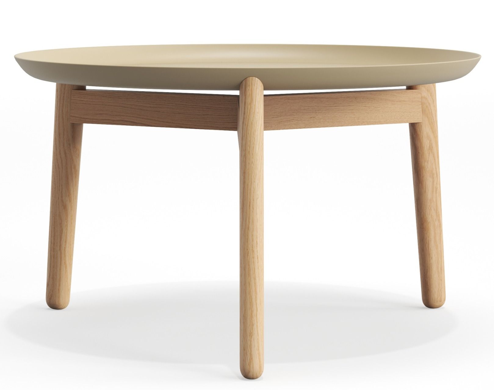 Plaisir 2 Beistelltisch von Zeitraum, Aluminium Tischplatte in Beige mit hellem Holzgestell, Höhe 32 cm.