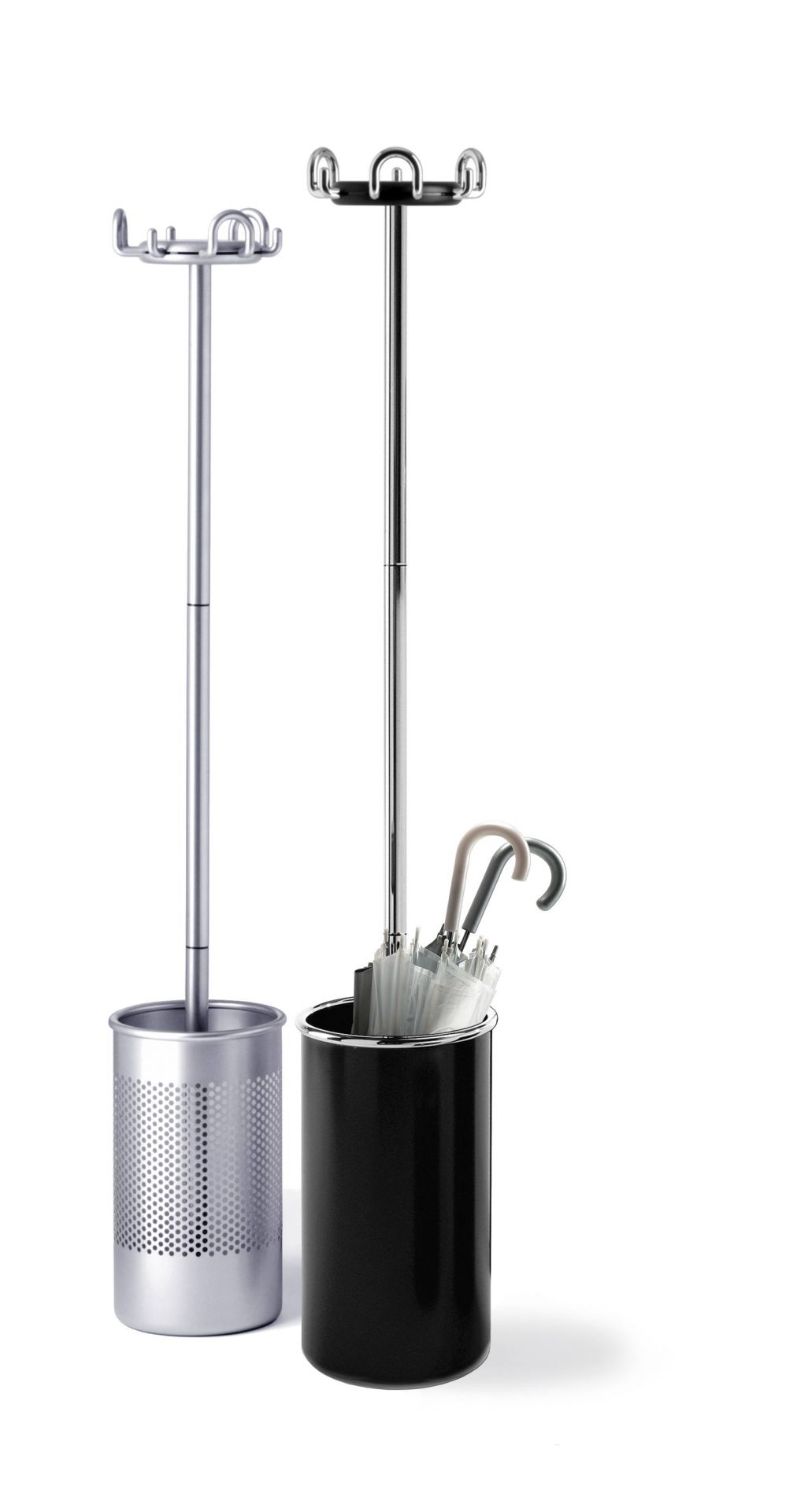 COLMO Kleiderständer mit Schirmständer in Silber und Schwarz, modernes Design für Flur und Büro.