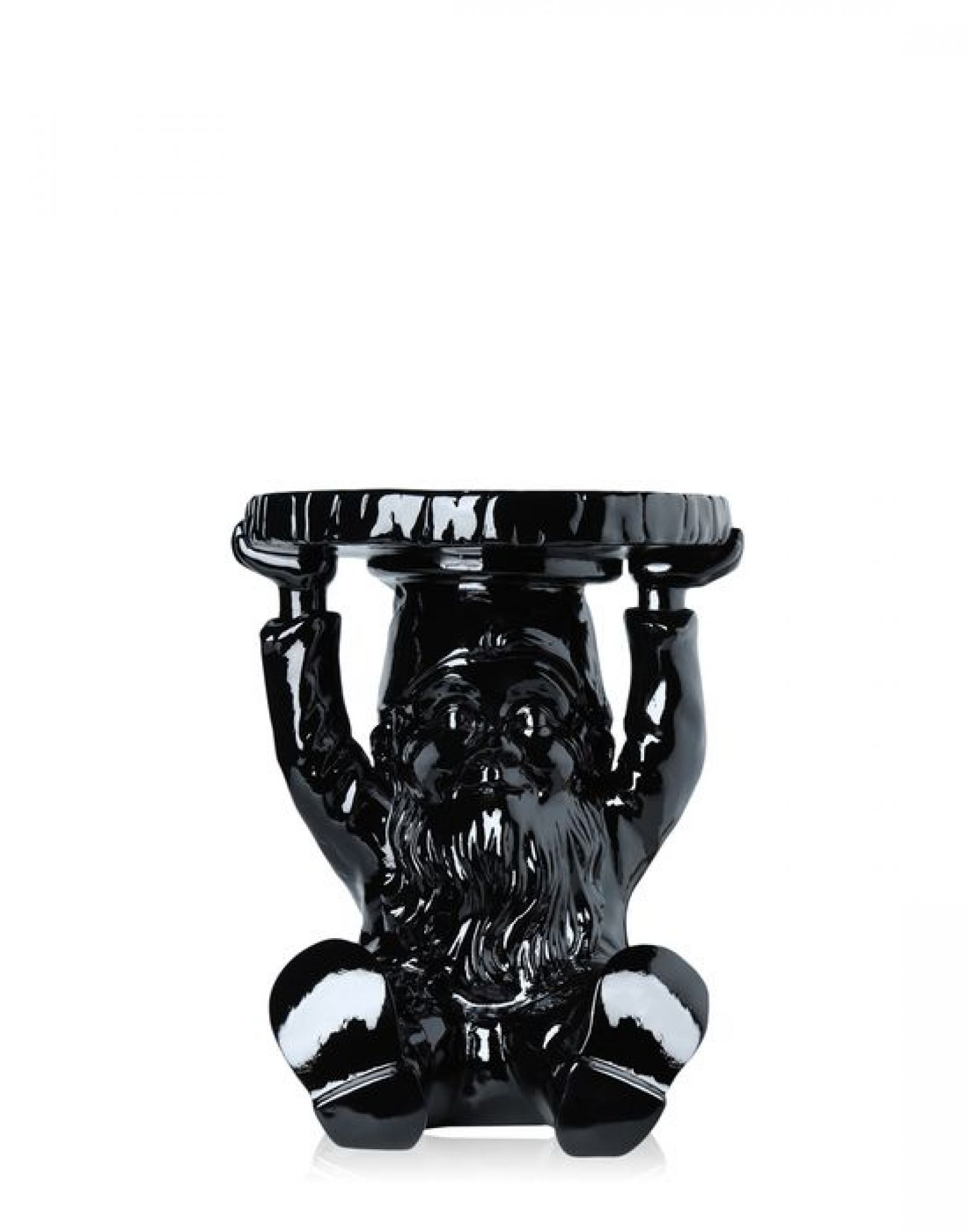 Schwarzer Kartell Gnomes Beistelltisch im Design eines Zwerges, der eine Tischplatte auf dem Kopf trägt.