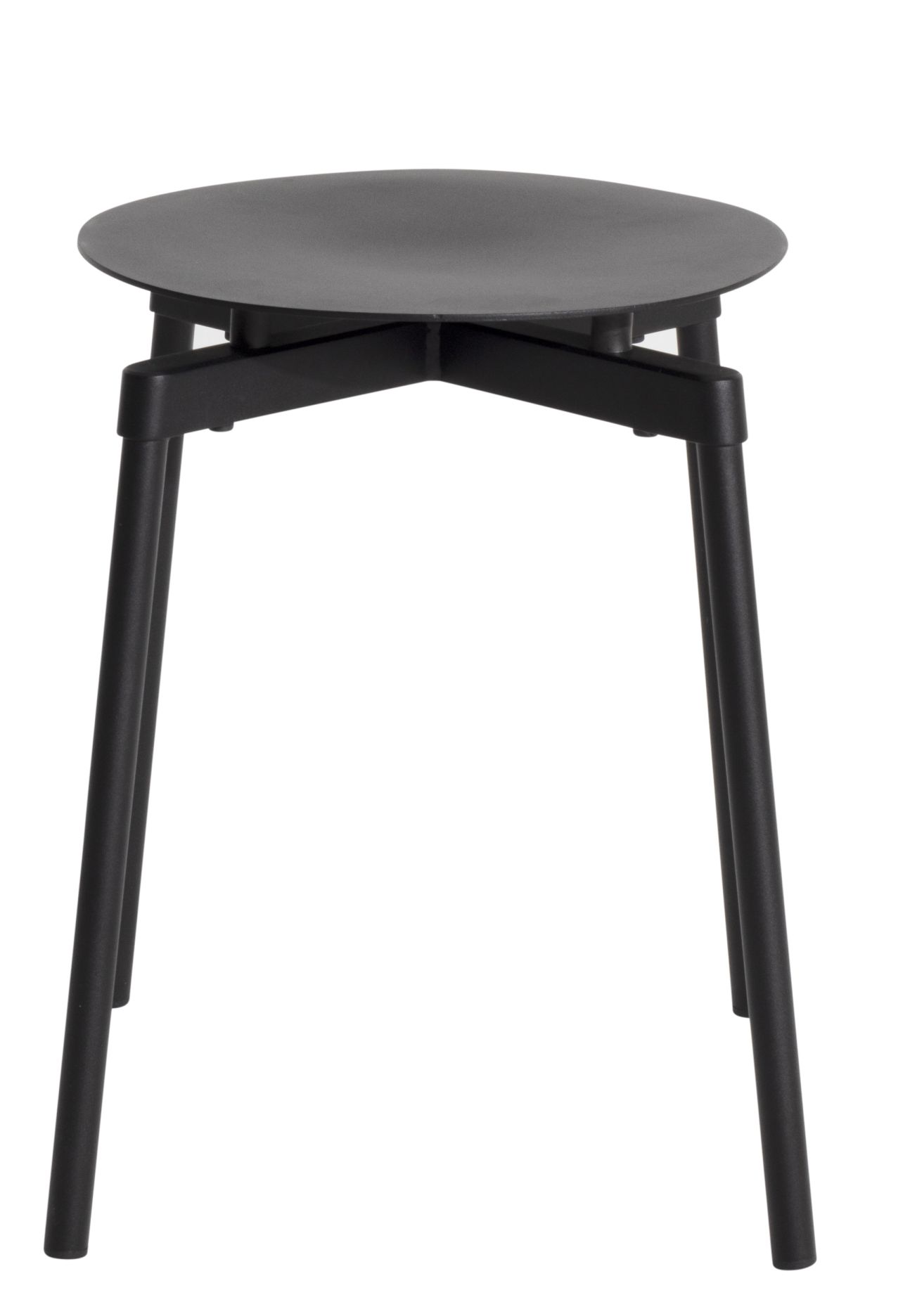 Schwarzer Fromme Stool Hocker von Petite Friture mit runder Sitzfläche und filigranem Metallgestell.