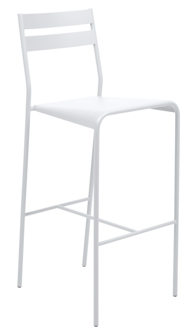Weißer Facto Barstool Barhocker von Fermob für den Außenbereich, minimalistisches Design mit Rückenlehne.