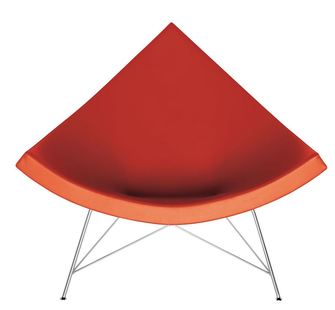 Roter Coconut Chair von Vitra mit verchromtem Gestell, moderner Sessel für Wohnzimmer und Büro.