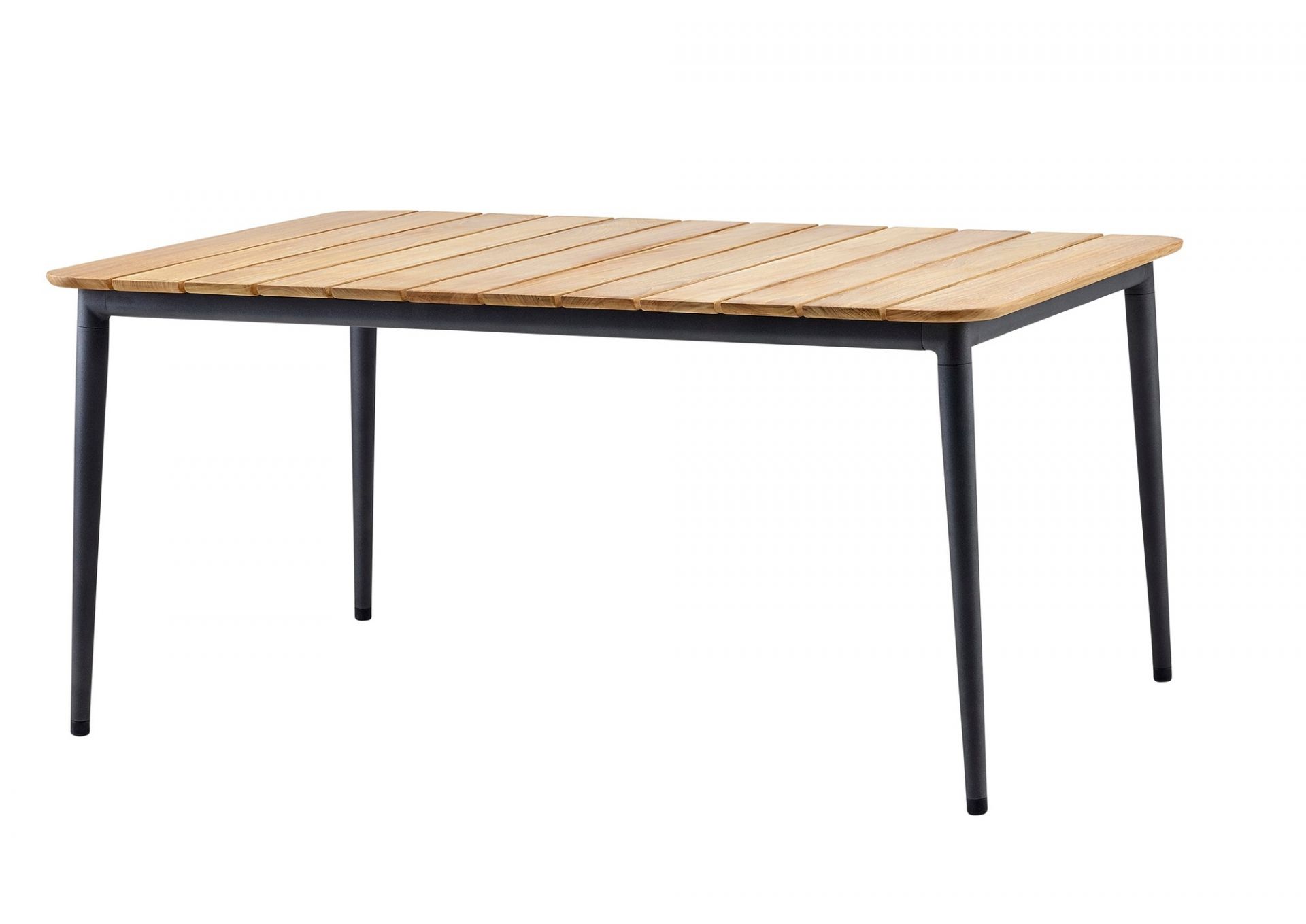 Rechteckiger Cane-Line Esstisch für den Außenbereich mit Teakholzplatte und anthrazitfarbenem Gestell. Gartenmöbel für Terrasse.