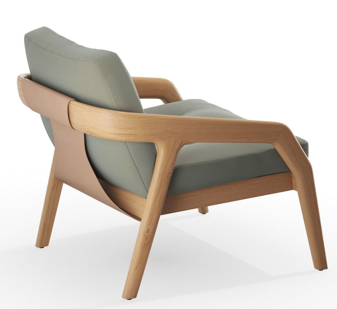 Friday Sessel mit hellgrauem Stoffbezug und hellem Holzrahmen, modernes Design für Wohnzimmer und Büro.