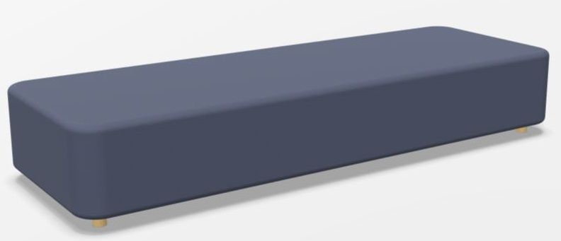 Cascando Mezza Sitzelement in blau mit abgerundeten Ecken und kleinen Füßen auf weißem Hintergrund.