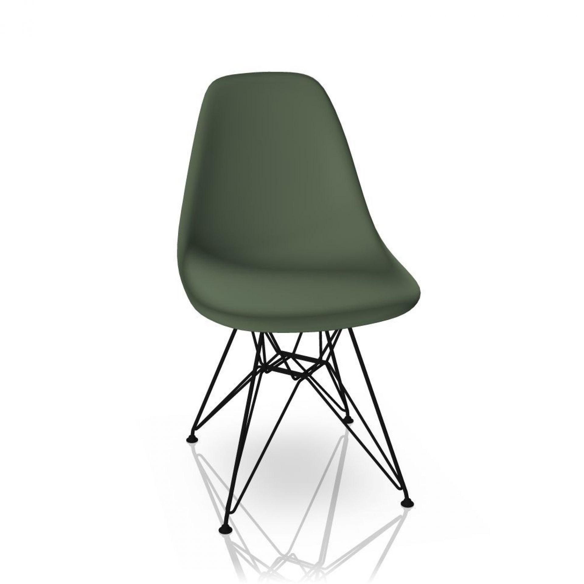 Eames Plastic Side Chair DSR in Waldgrün von Vitra mit schwarzem Eiffelgestell.