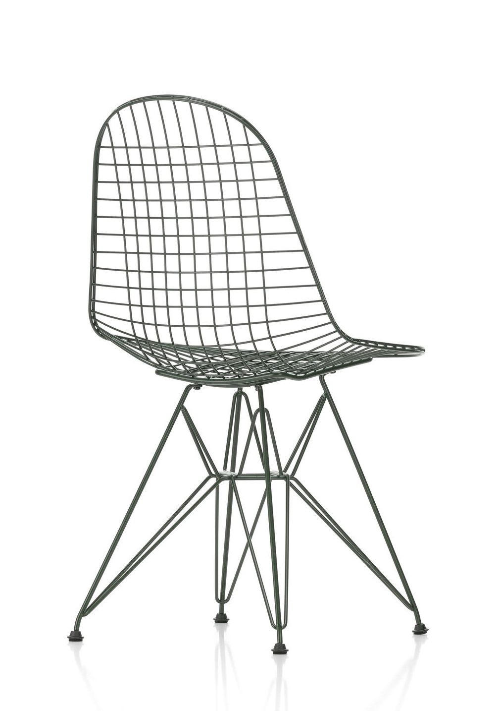 Vitra DKR Wire Chair, ungepolsterter Design Stuhl aus dunkelgrünem Stahldraht mit filigranem Drahtgestell.