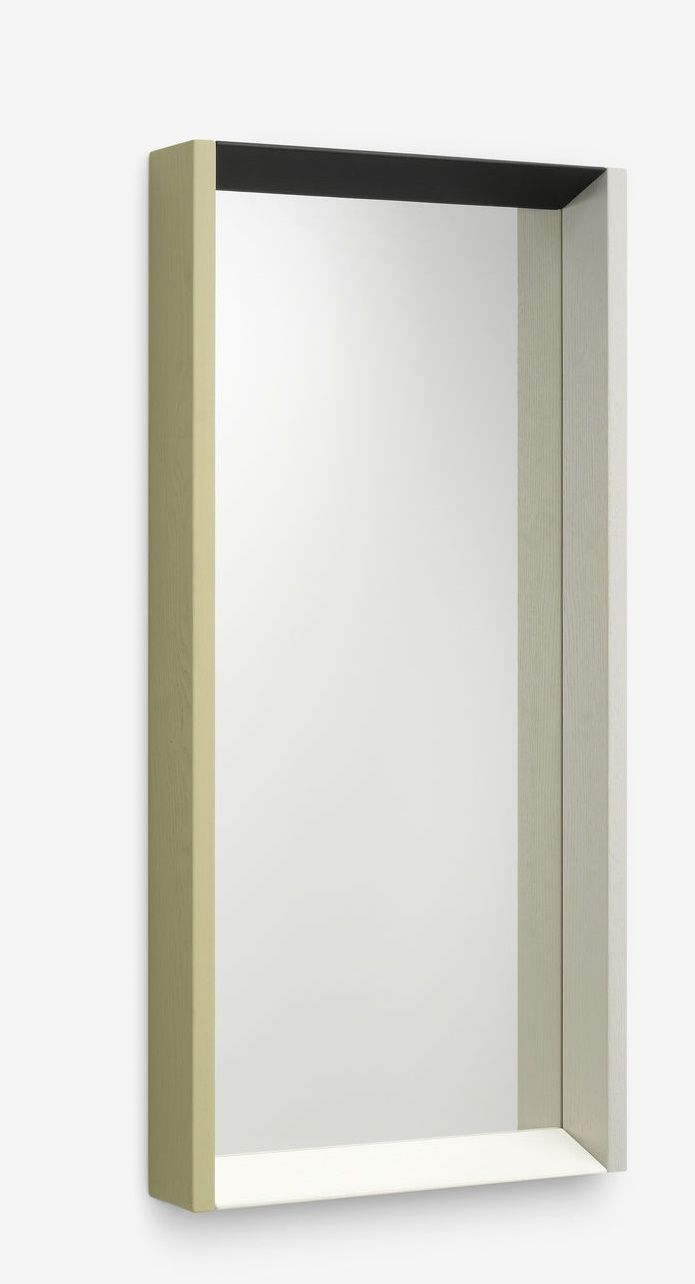 Colour Frame Mirrors Spiegel Vitra: Rechteckiger Wandspiegel mit Rahmen in Gelb, Weiß und Schwarz.