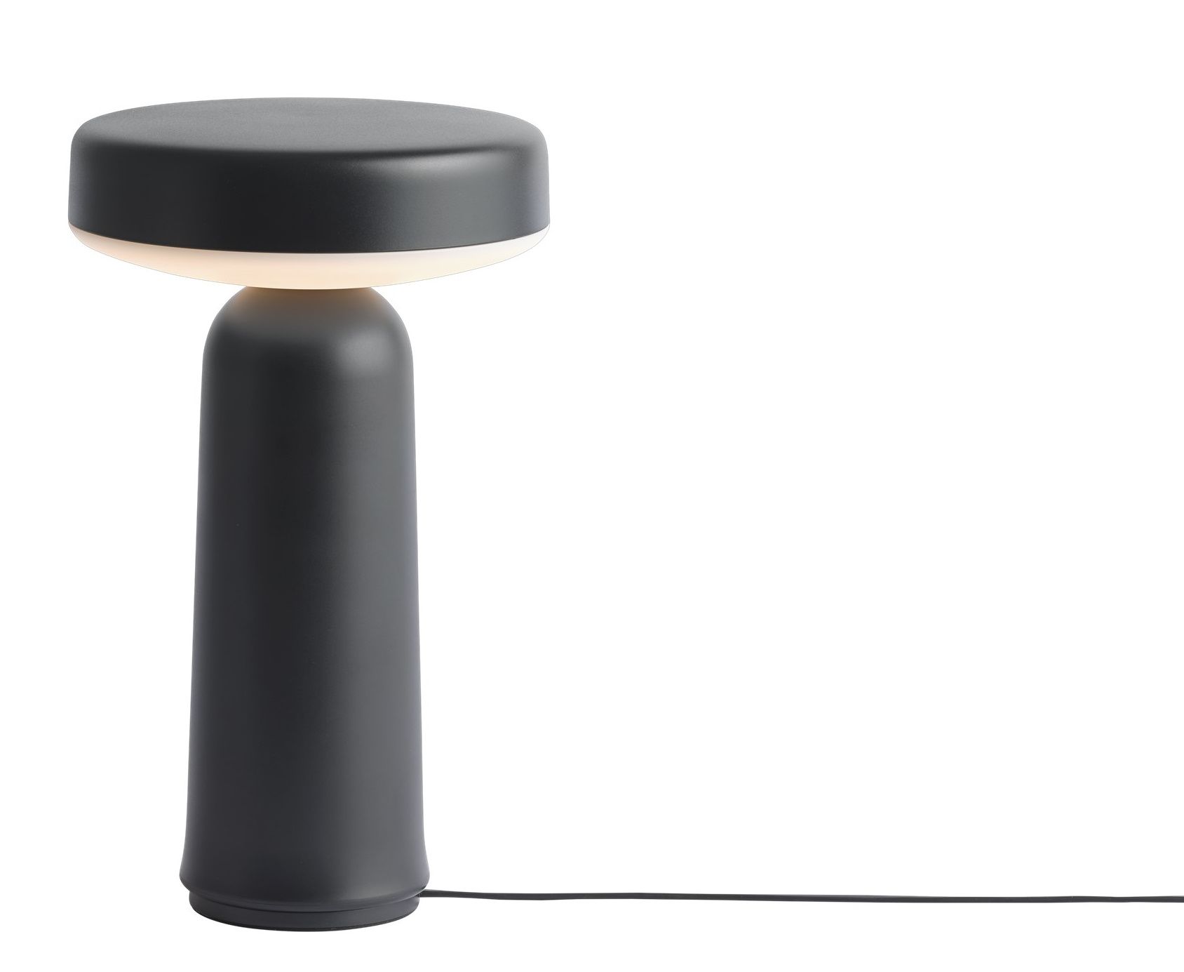 Muuto Ease Akku Tischleuchte in Grau, moderne tragbare Lampe für den Innenbereich.