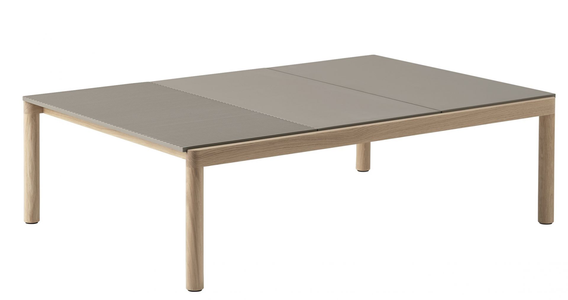 Muuto Couple Coffee Table Couchtisch aus Holz und grauem Laminat, modernes Wohnzimmer Möbel.