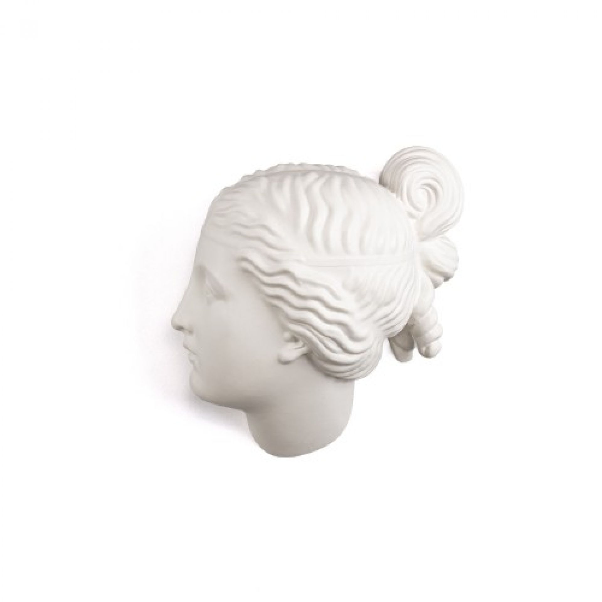 Weiße Nymphenkopf-Skulptur von Seletti, Profilansicht. Dekorative Büste im antiken Stil für Wand oder Regal.