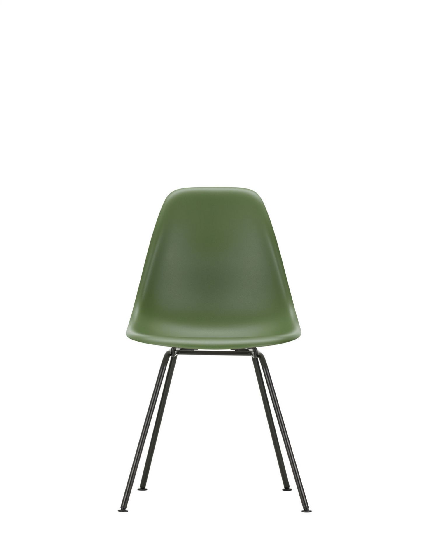 Eames Plastic Side Chair DSX in Olivgrün mit schwarzem Untergestell, moderner Designstuhl.