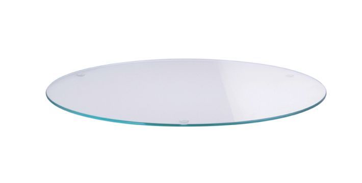 Runde Glasplatte für Tisch, transparent, mit abgerundeten Kanten, ideal als Tischschutz oder Ersatzplatte.