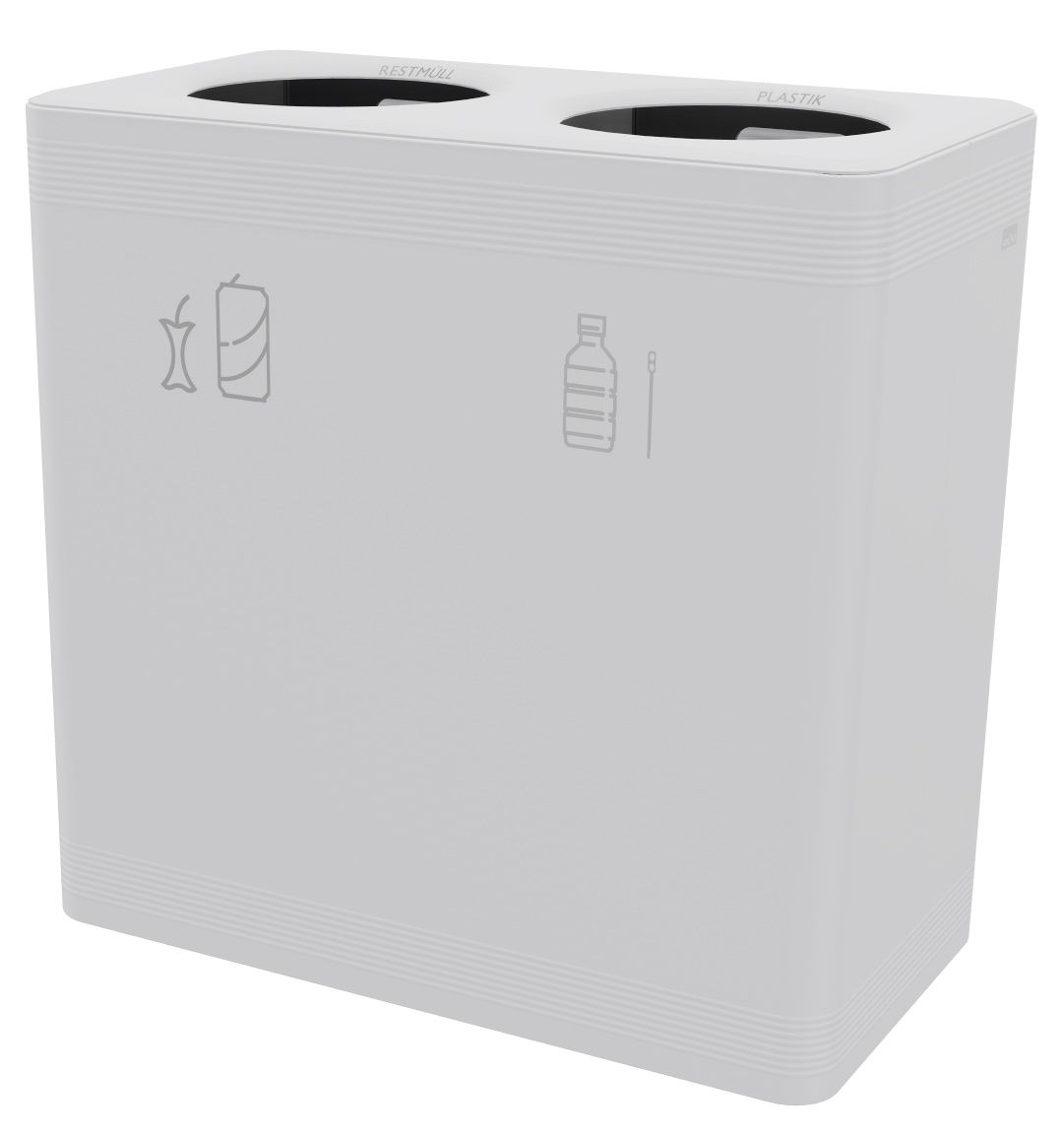 Weißes Ditch 2 Abfalltrennsystem Functionals mit zwei Fächern für Restmüll und Plastikmüll.