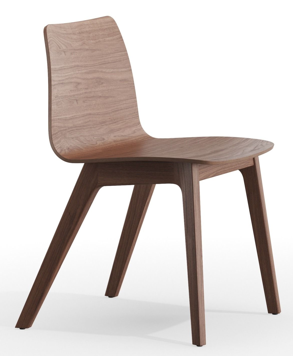 Morph Plus Holzstuhl von Zeitraum, moderner Stuhl aus geöltem Nussbaumholz, minimalistisches Design für Esszimmer und Wohnbereich.