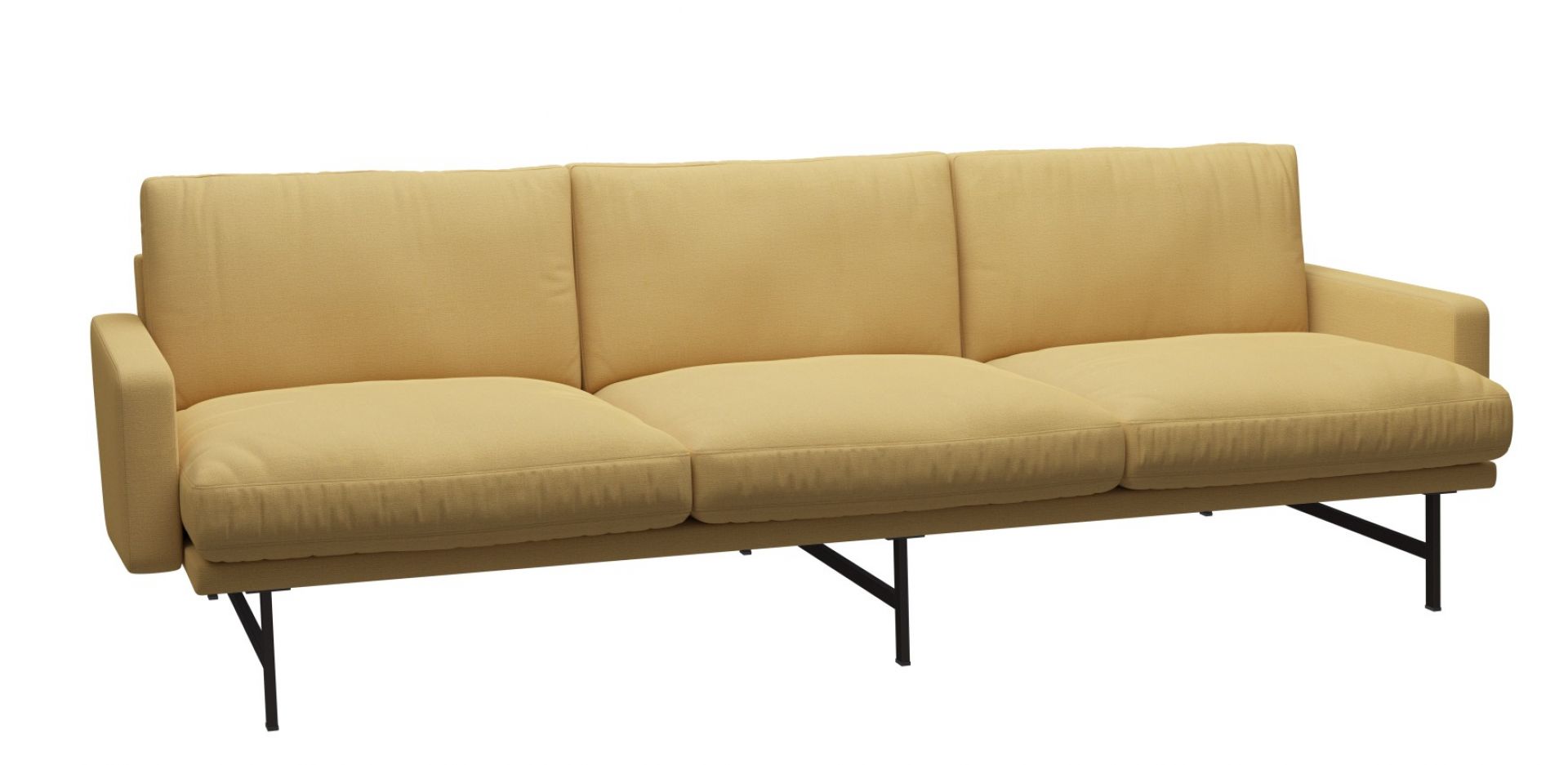 Lissoni Sofa von Fritz Hansen in Gelb, modernes Design mit schwarzen Metallbeinen.