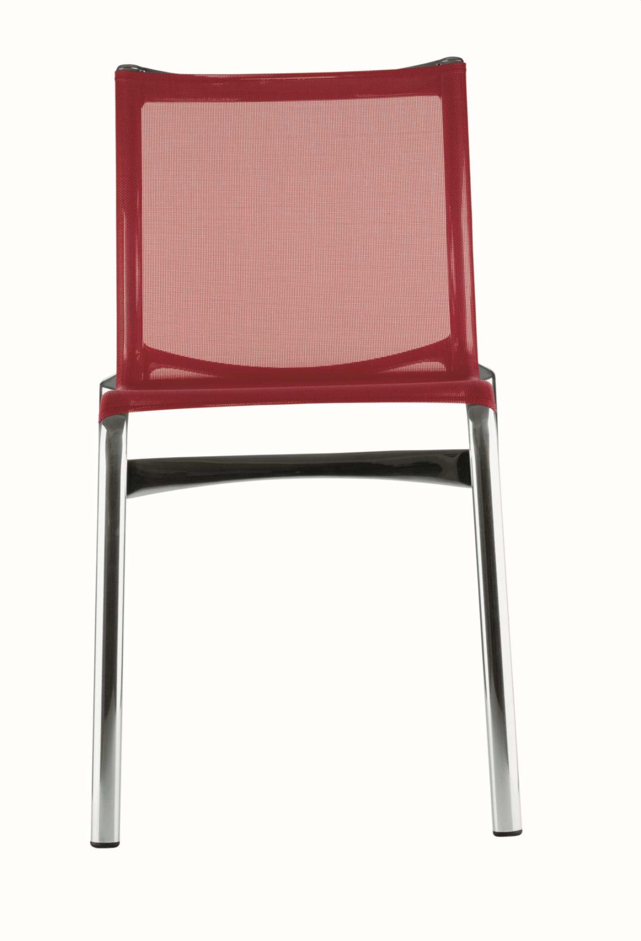 Bigframe Stuhl mit rotem Netzgewebe und glänzendem Chromgestell, moderner Designstuhl für Esszimmer und Büro.