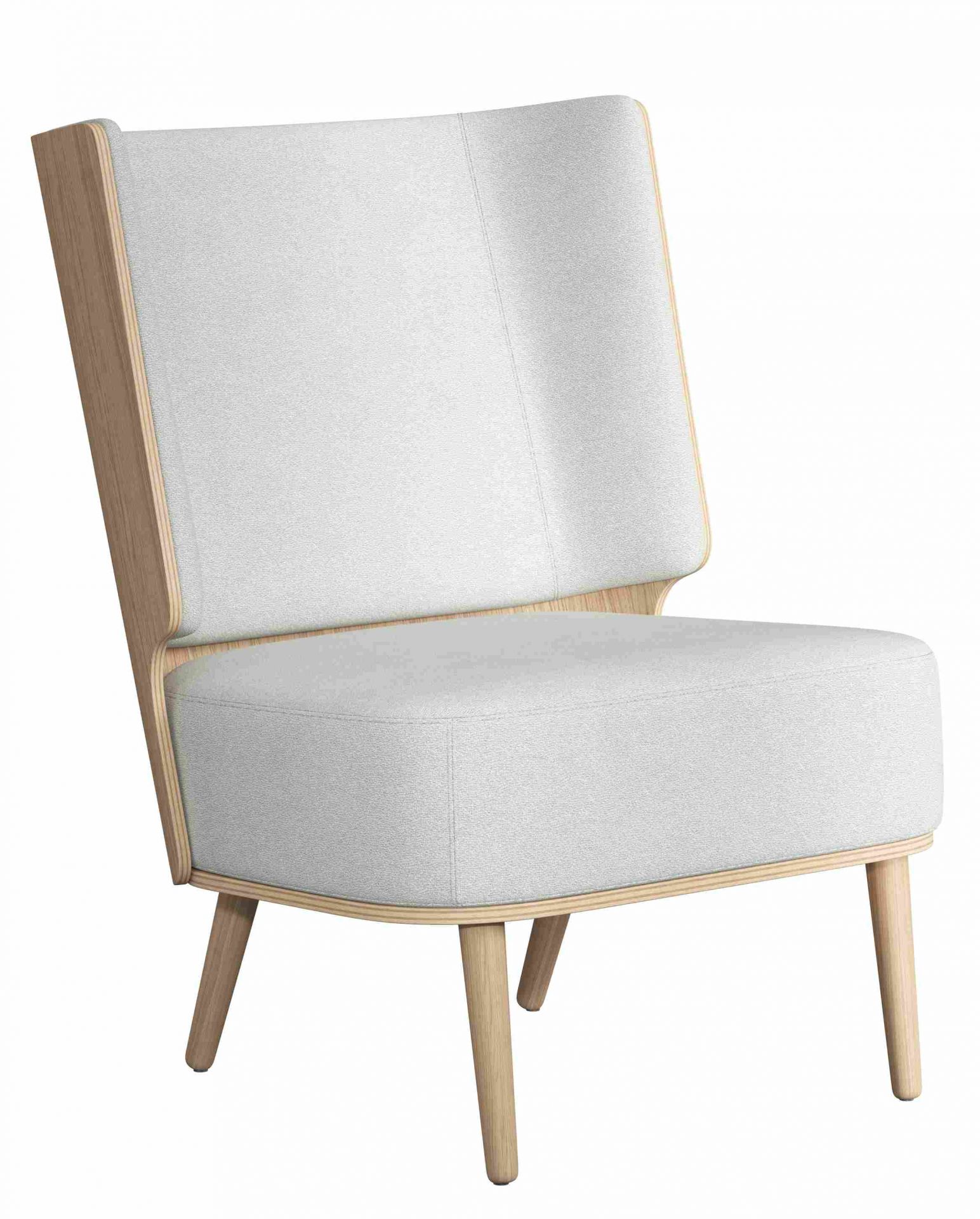Serena Lounge Chair Sessel mit Eiche natur Rahmen und hellgrauem Stoffbezug. Moderner Sessel.