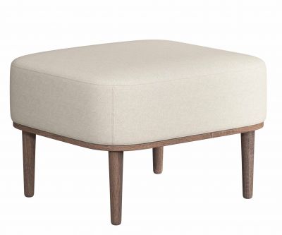 Serena Pouf Ottoman in Sweet Vanilla mit dunkel gebeiztem Eichenholz-Gestell und vier Beinen.