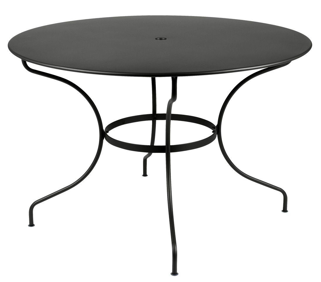 Schwarzer Opéra+ Gartentisch von Fermob, runder Metalltisch für den Außenbereich mit filigranem Untergestell.