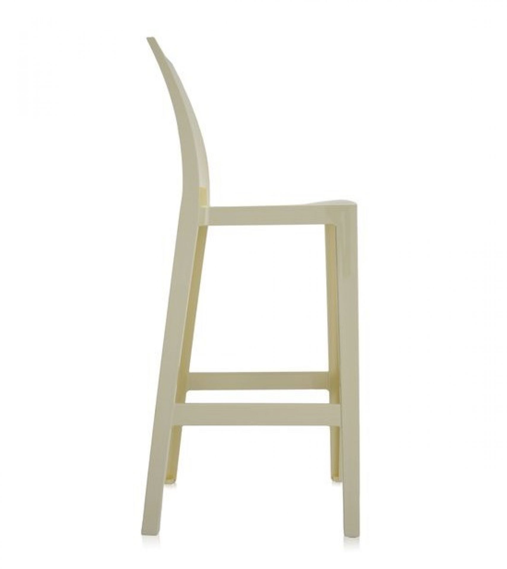 Elfenbeinfarbener "One More" Barhocker von Kartell, Seitenansicht, minimalistisches Design für moderne Küchen und Bars.