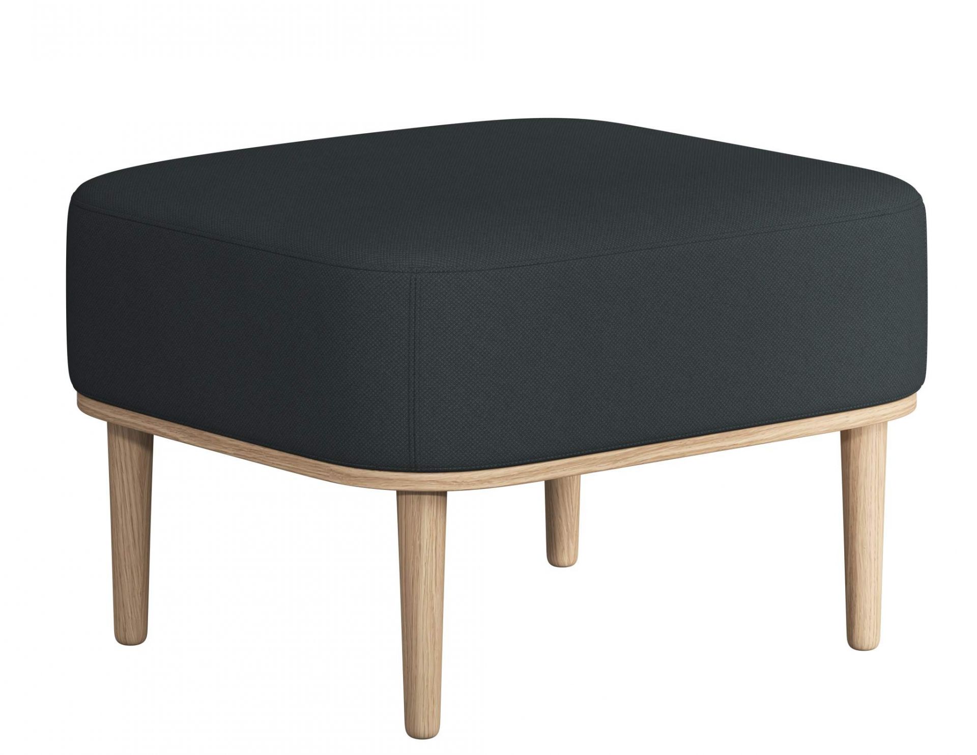 Serena Pouf Ottoman in Phantom Grau mit Beinen aus Eiche natur. Hocker für Wohnzimmer.