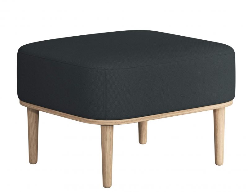 Serena Pouf Ottoman in Phantom Grau mit Beinen aus Eiche natur. Hocker für Wohnzimmer.