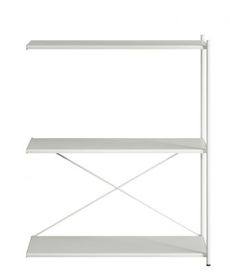 Weißes Arturo Anbaumodul Regal mit drei Regalböden und filigranem Metallgestell für Wohnraum und Büro.