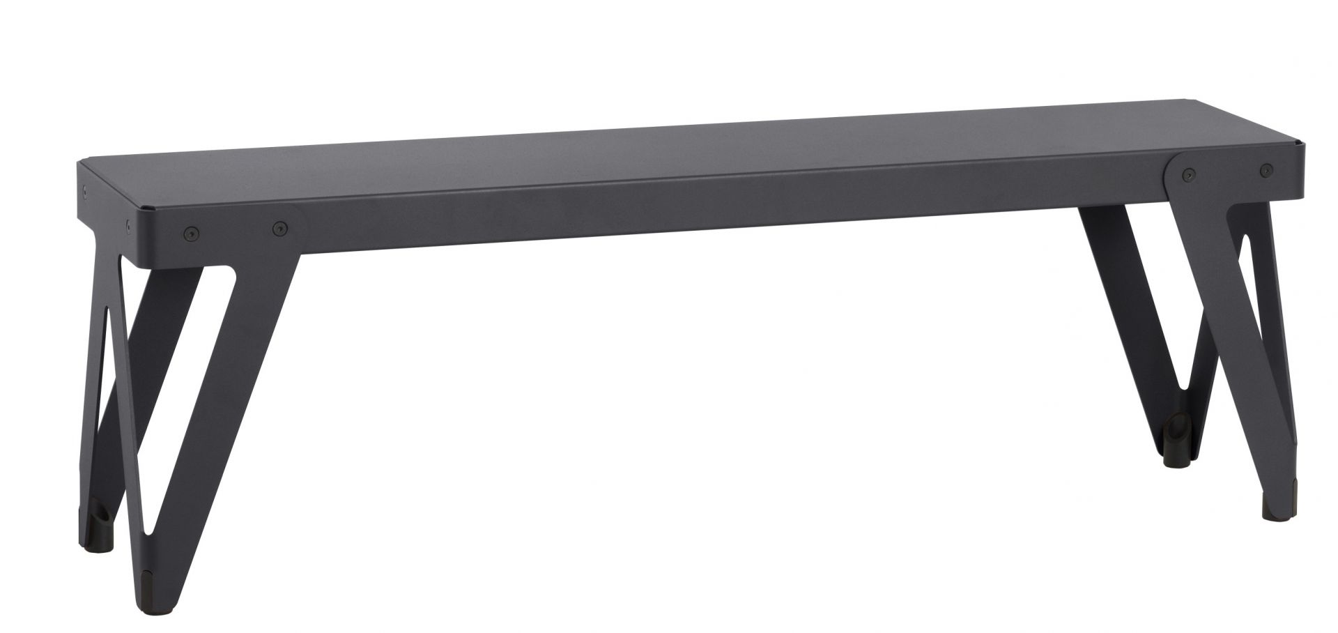 Schwarze Lloyd Bank für den Innenbereich, minimalistisches Design mit markanten, modernen Metallbeinen.