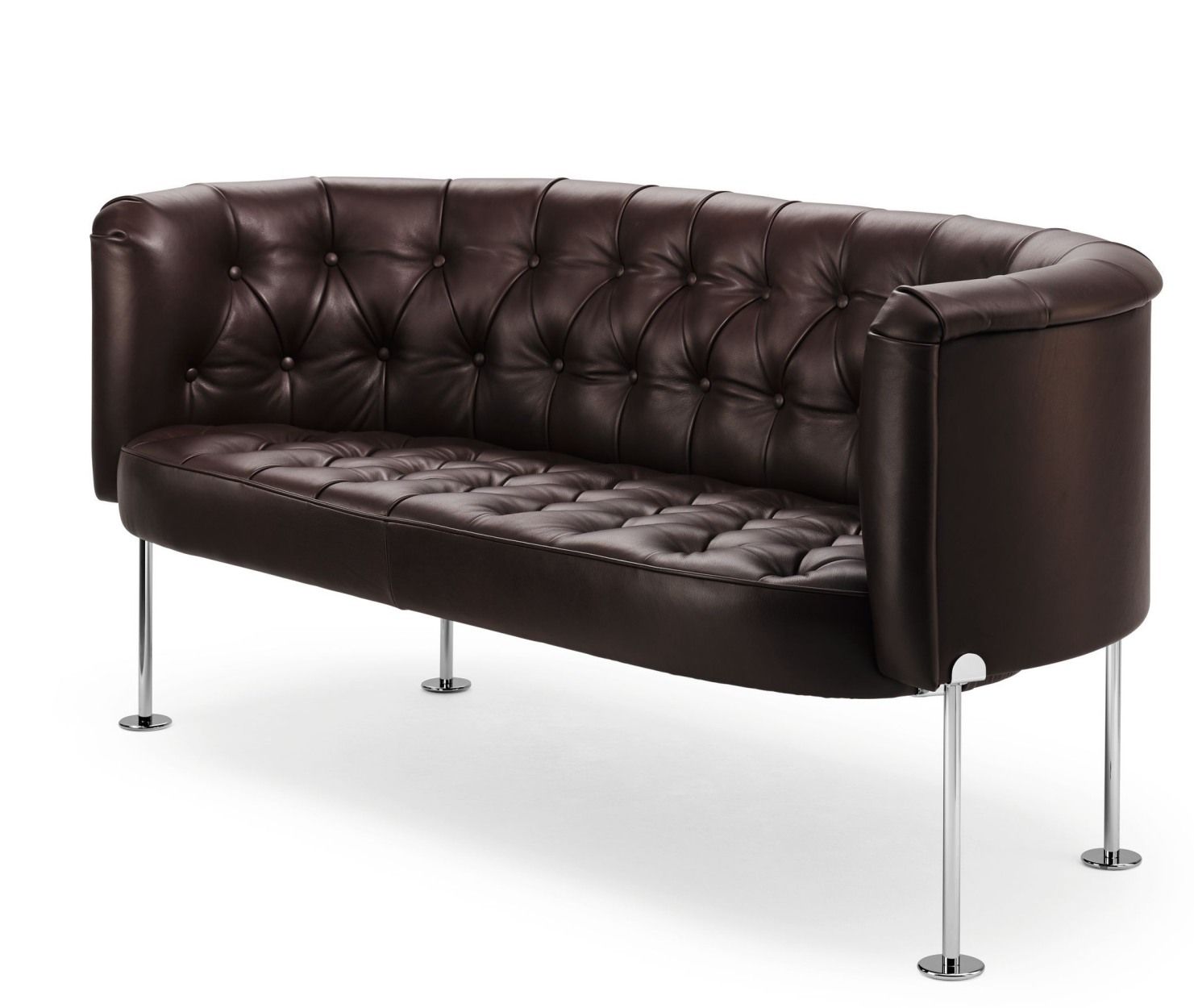 Braunes 310-20 Haussmann Sofa von Walter Knoll mit Knopfheftung und Chromfüßen.