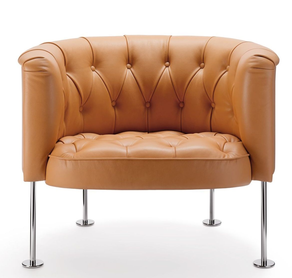 310 Haussmann Sessel von Walter Knoll, Ledersessel in Cognac mit Knopfheftung und Stahlrohrgestell.