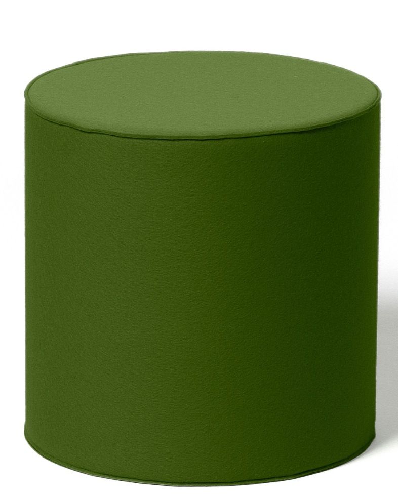 Olivgrüner, zylinderförmiger Sitzhocker aus Stoff, ideal als Fußhocker oder Beistelltisch für modernes Wohnen.