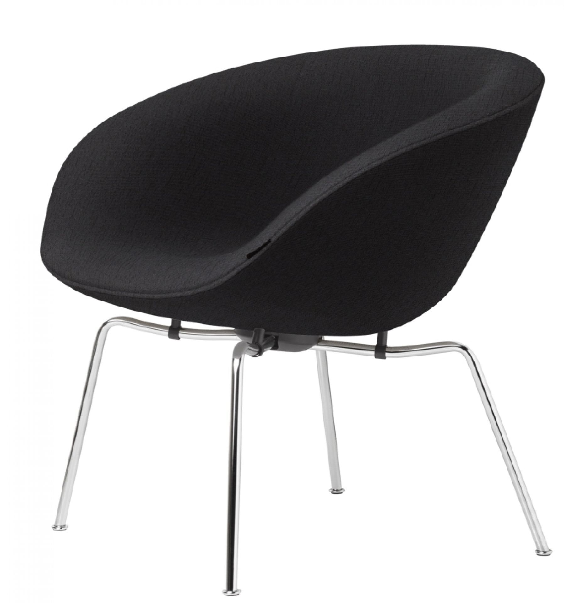 Schwarzer Fritz Hansen Pot Sessel mit verchromten Beinen, moderner Design-Sessel für Wohnzimmer und Büro.