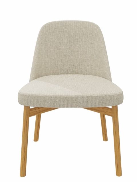 Kollektion 016 Stuhl von Knoll International: Stoffbezogener Stuhl in Beige mit Holzbeinen, Frontansicht.