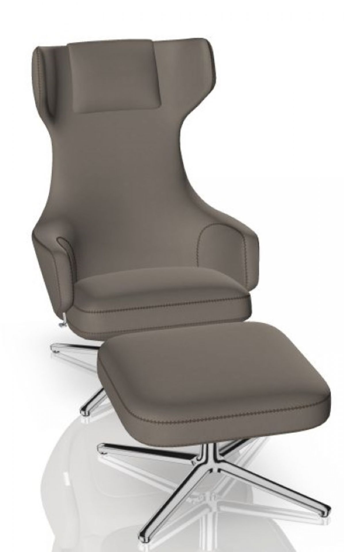 Grand Repos Sessel mit Ottoman von Vitra, Leder Cosy Fossil, poliertes Aluminium.