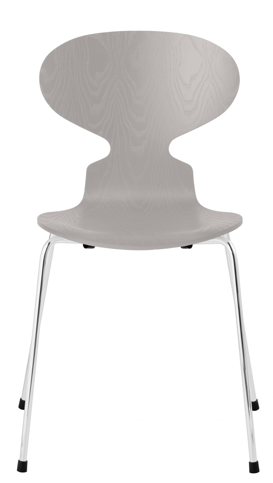 Grauer Ameise Stuhl von Fritz Hansen mit vierbeinigen Chromgestell, ikonisches Designmöbel für Esszimmer und Büro.