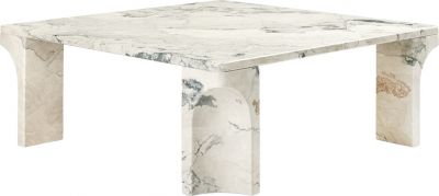 Quadratischer Doric Couchtisch von Gubi aus Marmor, modernes Design für Wohnzimmer.