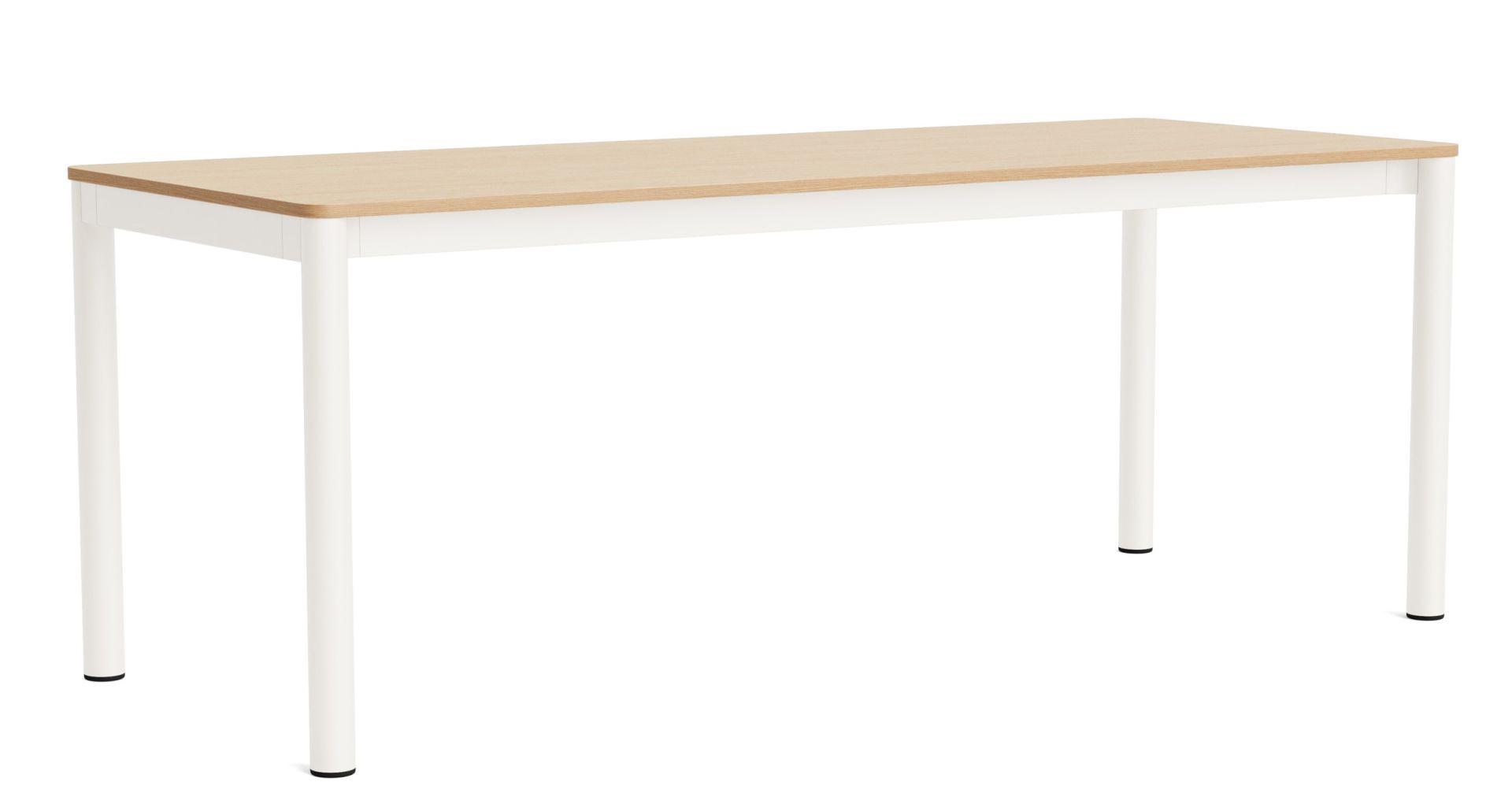 Annex Esstisch von Hay mit heller Tischplatte und weißem Metallgestell für Esszimmer oder Küche.