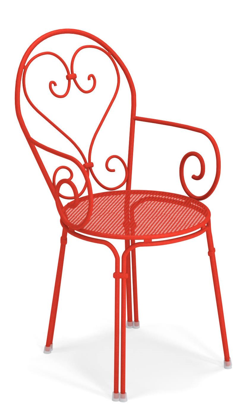 Roter Pigalle Stuhl von Emu für den Außenbereich, detailreiche Metallarbeit und wetterfestes Design.